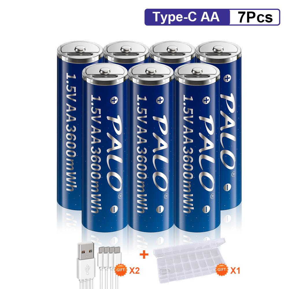 PALO Новый 100% оригинальный 1,5 В USB литий-ионный аккумулятор AA 3600 МВтч литий-полимерный USB перезаряжаемый литий-ионный аккумулятор AA TypeC с кабелем Type-C