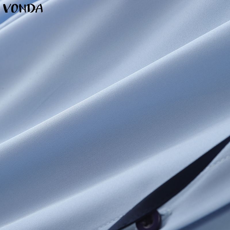 VONDA Женская повседневная блузка на шнуровке с длинным рукавом, контрастной отделкой и однотонной расцветкой, свободного кроя