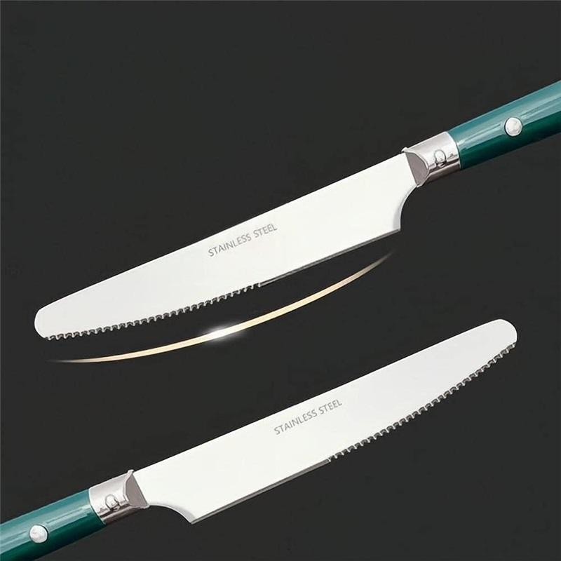 Набор из 20 предметов - Серебряные столовые приборы из толстой нержавеющей стали 304, Набор столовых приборов, Вилка и нож для стейка, Ложка, Десертная ложка, Чайная ложка, Вилка для фруктов (синий)