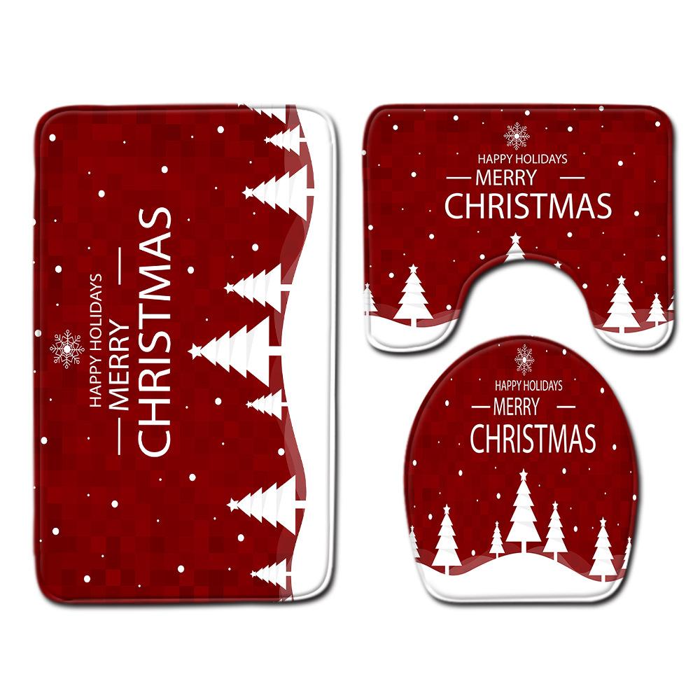 Christmas Waterproof Shower Curtain Four-Piece Combination Floor Mat Entrance Door Mat Bedroom Living Room Carpet