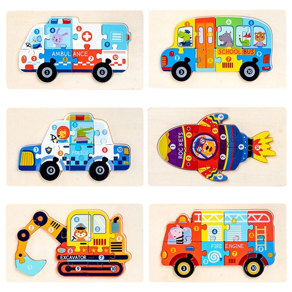 Rocket Ambulance Early Education Toy Kids Wooden Puzzle Toy Vehicle Jigsaw Intelligence Game Puzzle