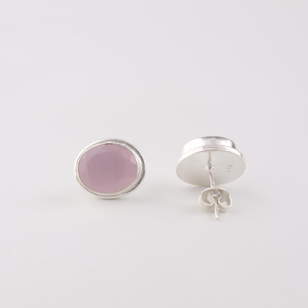 Rose Chalcedony Gemstone 925 Sterling Silver Jewelry Handmade Stud Earrings 0.5" EE-178-20