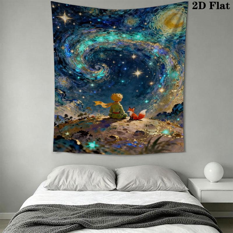 Little Prince Spark Wall Hanging Printed Fabric Blanket Decorative Tapestries for Bedroom Living Room Home Decor