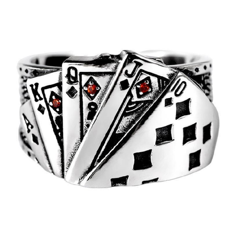 1PC Flush Playing Card Ring Men and Women Personality Domineer Retro Old Diamond Square Opening Ring