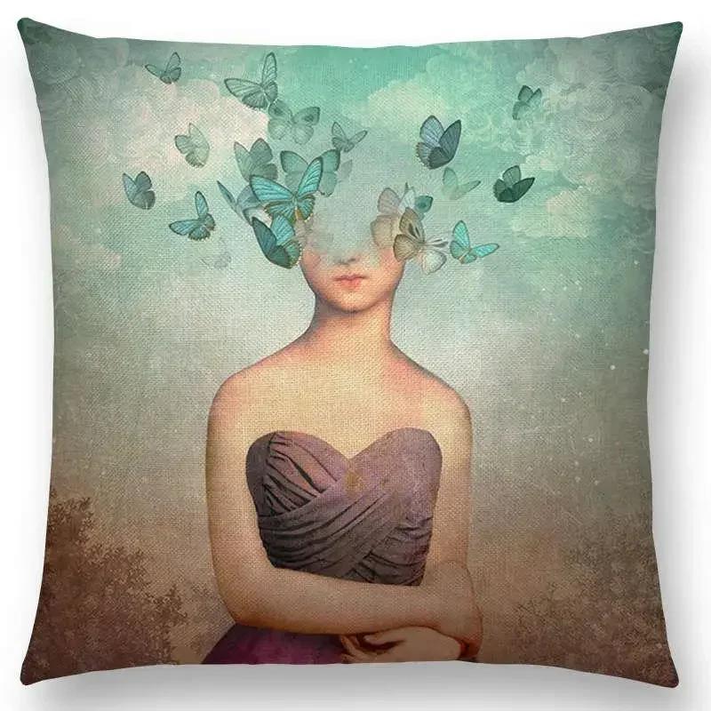 45x45cm Elegant Women Lovely Girl Shakespeare Fantasy Painting Moon Night Swan Dream Tree Cushion Cover Sofa Throw Pillow Cover