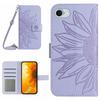 HT04 For iPhone 16e Case Sunflower PU Leather+TPU Phone Cover with Shoulder Strap