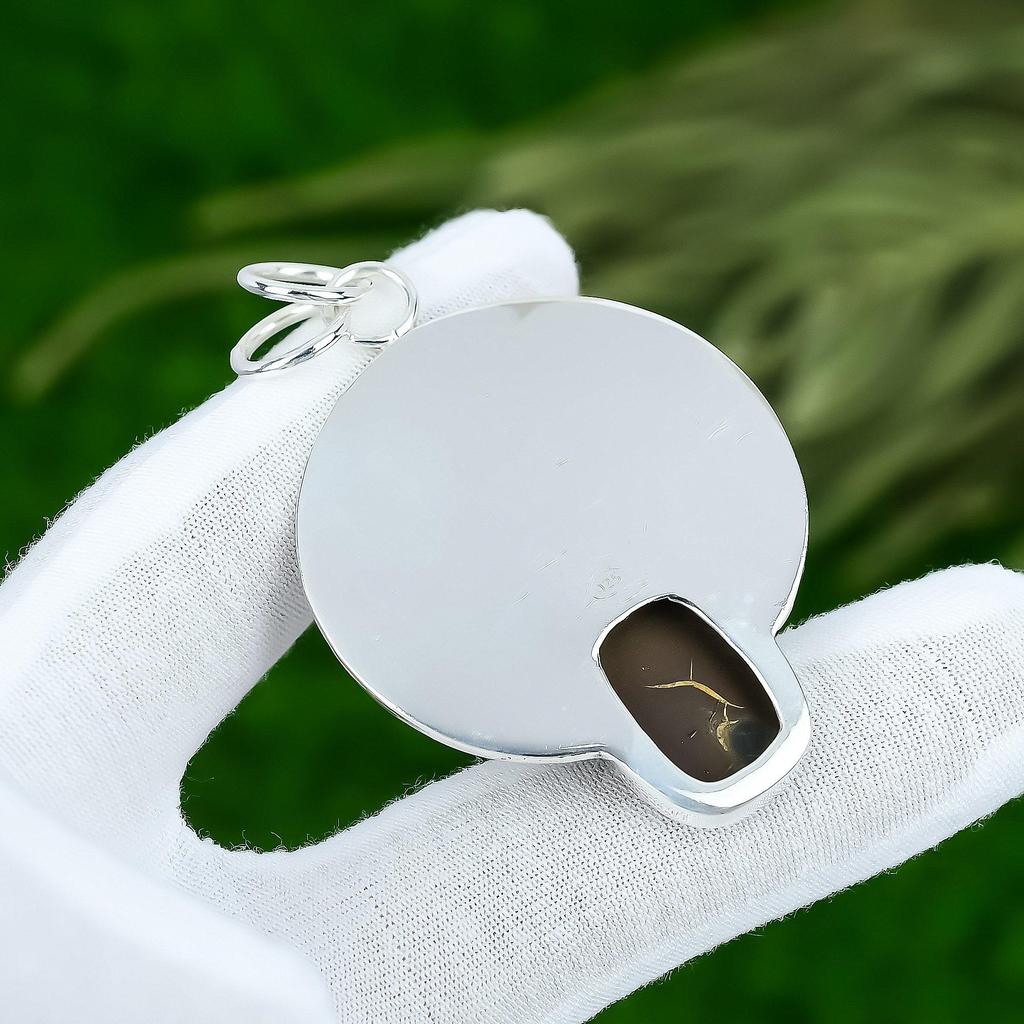 Moroccan Mud Crack Fossil Stone Bezel Art Deco Pendant Jewelry Sterling Silver