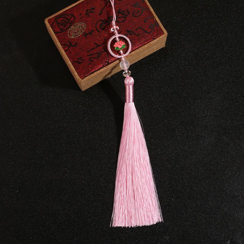 Chinese Retro Auspicious Lotus Beaded Tassel Fringe Women's Handbag Cheongsam & Hanfu Decoration Folding Fan Sachet Car Pendant
