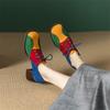 Fashion New Spring Mixed Color Loafers Woman Shoes Chunky Heels Round Toe High Heels Shoes for Women Lace Women Pumps Zaptos De Mujer
