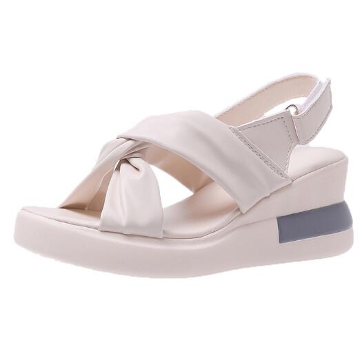 Босоножки на танкетке с бантом, женские летние новые римские сандалии с перекрестными ремешками, простые женские туфли с рыбьим ртом C393