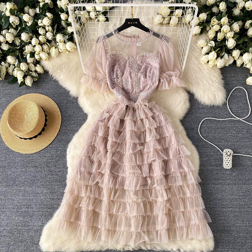 Летние женские элегантные вечерние платья с цветочной вышивкой и тортом