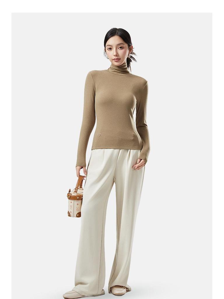 Women's Velvet High Neck Warm Turtleneck Long Sleeve Top - Autumn/Winter Base Layer