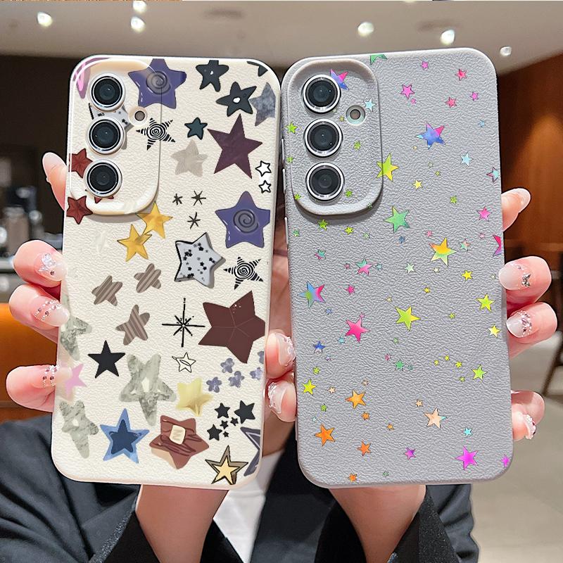 Чехол для телефона с принтом «Разноцветные звезды» для Samsung A57 A37 A17 A56 A36 A16 A55 A35 A15 A54 5G S21 FE S22 S23 S24 Plus S25 S26 Ultra Cover с текстурой кожи