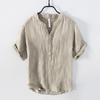 Summer Intage Pure Linen Short Sleeve T Shirt for Men Thin Solid Color Slim Men Clothing Big Size 5XL