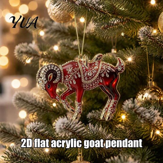 Durable Hanging Collection Acrylic Goat Christmas Tree Pendant, Decorative Ornament with Xmas Pendant Rhinestone, Golden Cord for New Year Party