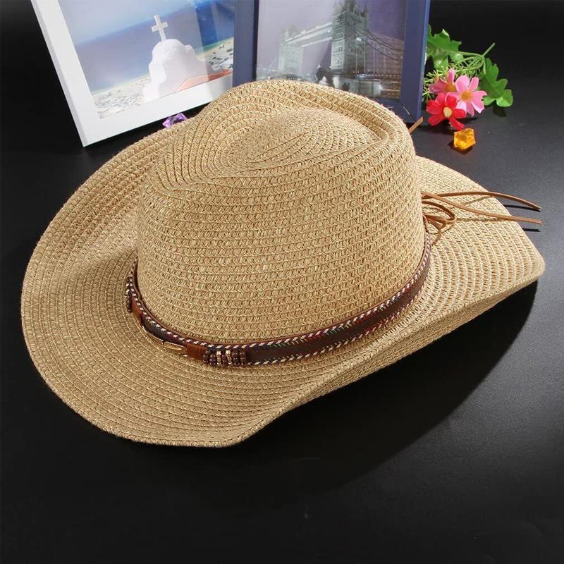 Straw Cowboy Hat Men Cowboy Hat Straw Women Sun Hat for Beach Outdoor