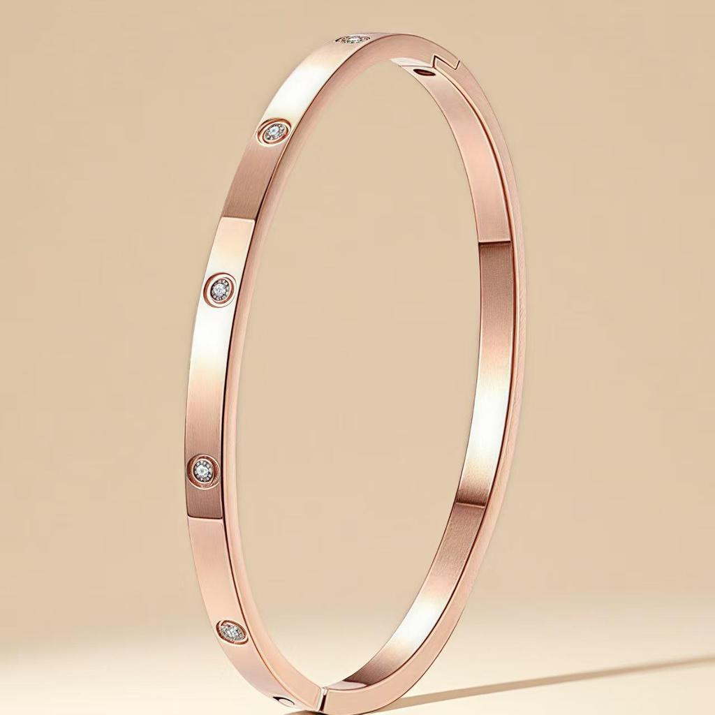 Elegant Roman Numeral Intertwined Titanium Steel Bracelet for Women - Diamond Inlaid, Double Layer, Colorfast Jewelry