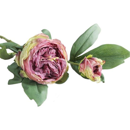 Искусственное растение, винтажный многоразовый легкий, практичный, имитация 2 головок, ретро пион, искусственный цветок, декор для гостиной