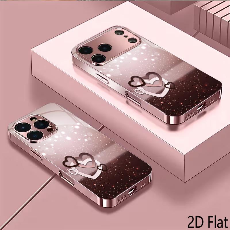 Свет в форме сердца 2D Плоский Для iPhone 17 18 16 15 14 13 12 11 Pro Max XS XR 8 7 Plus Чехол для телефона Ударопрочный Защитная задняя крышка