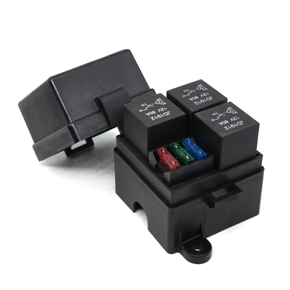 12V/24V Marine Fuse Box 3 Way 4/5 Pin 40/80A Car Fuse Set Pre-Wired Double Circuit Protection Fuse Relays Box for Truck RV Boat