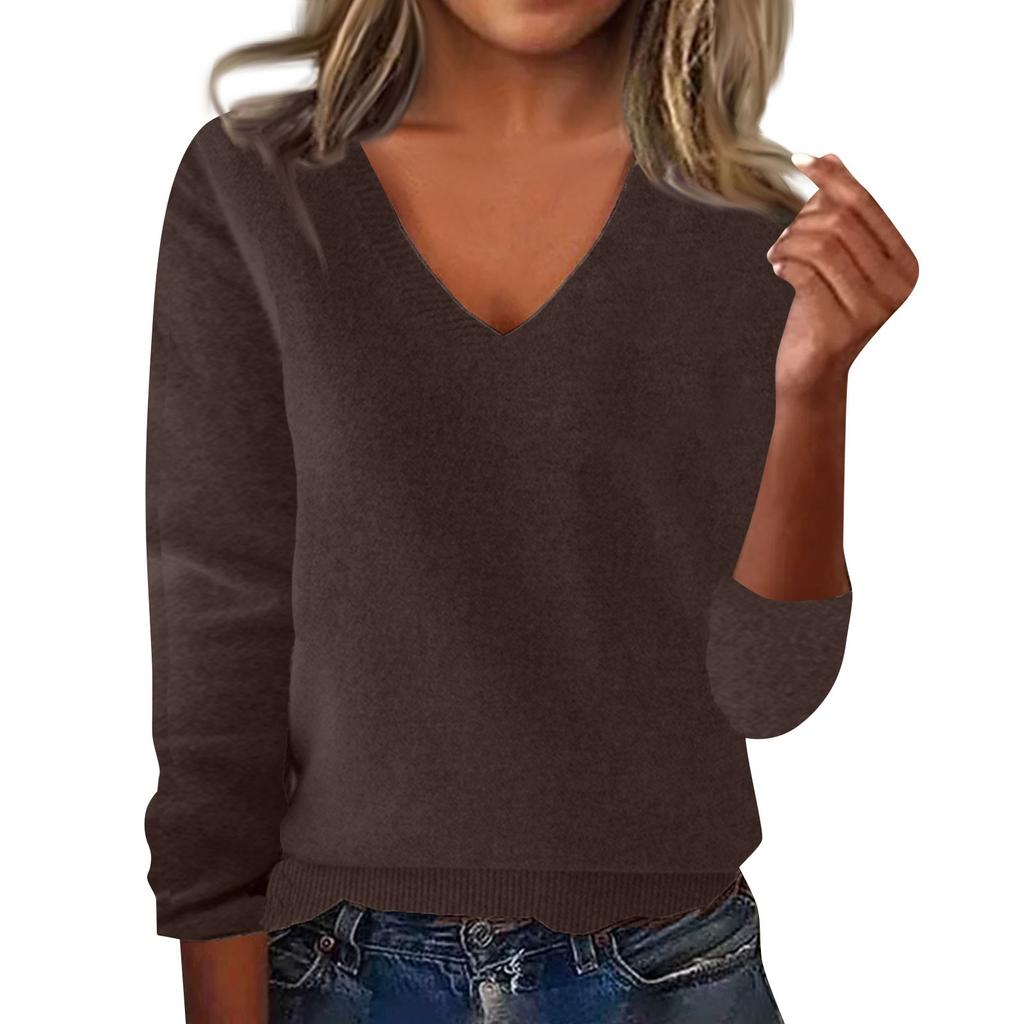 Women's Fashion Loose V-Neck Long Sleeve Bottom Shirt Top Knitted Sweater