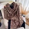 Female European and American Leopard Print Thickened Warm Imitation Cashmere Fringed Cape Double-sided Gold Thread Shawl Autumn and Winter