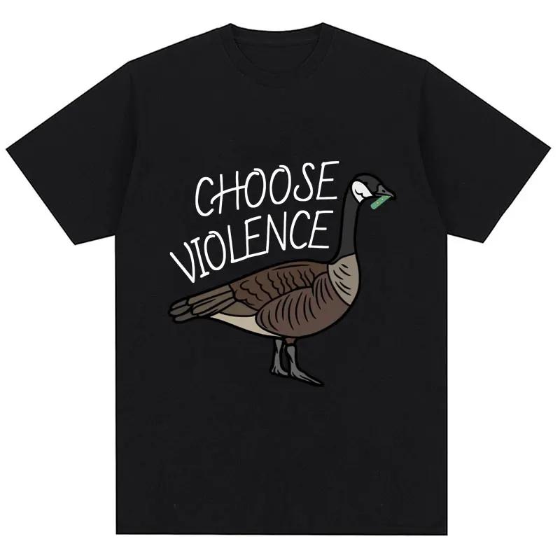 I Choose Violence T Shirt Funny Duck Humor Slogan Short Sleeve T-shirt Womens Loose Oversized T-shirt Streetwear