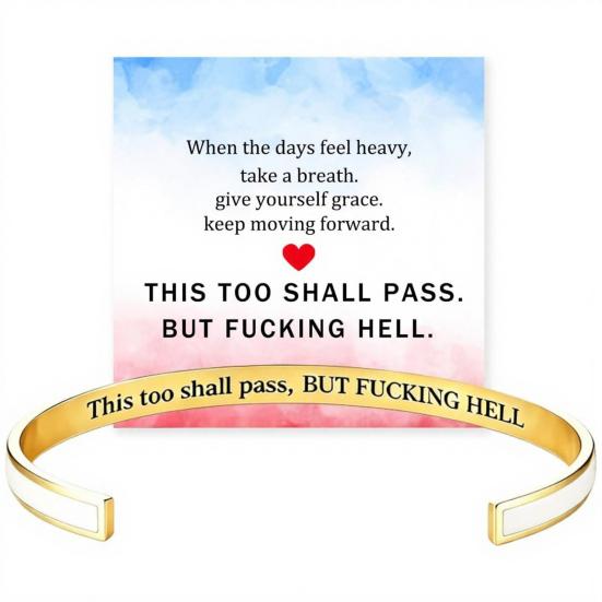Simple Design Cuff Bracelet This Too Shall Pass Mantra Bracelet, Hidden Message Engarved Resilience Reminder Inspirational Bangle Adjustable