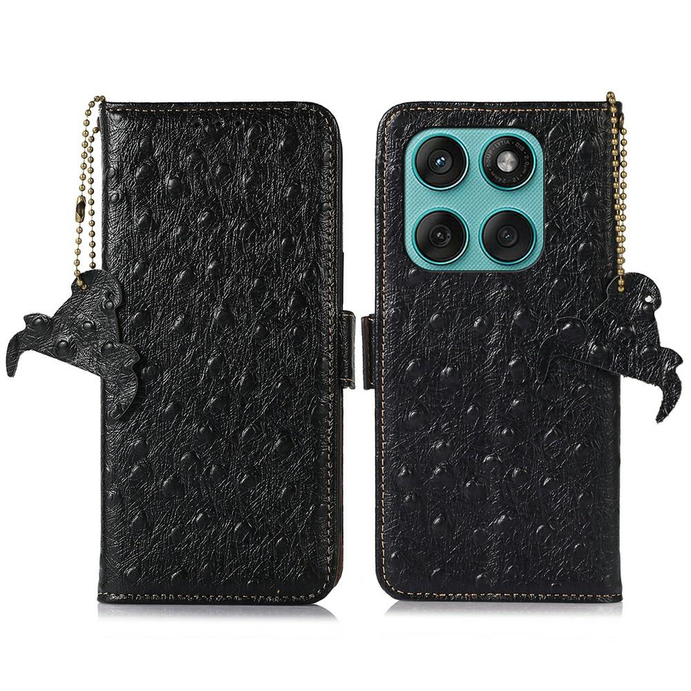 For Motorola Edge 60 Fusion 5G Case RFID Blocking Genuine Cow Leather Phone Case Ostrich Texture