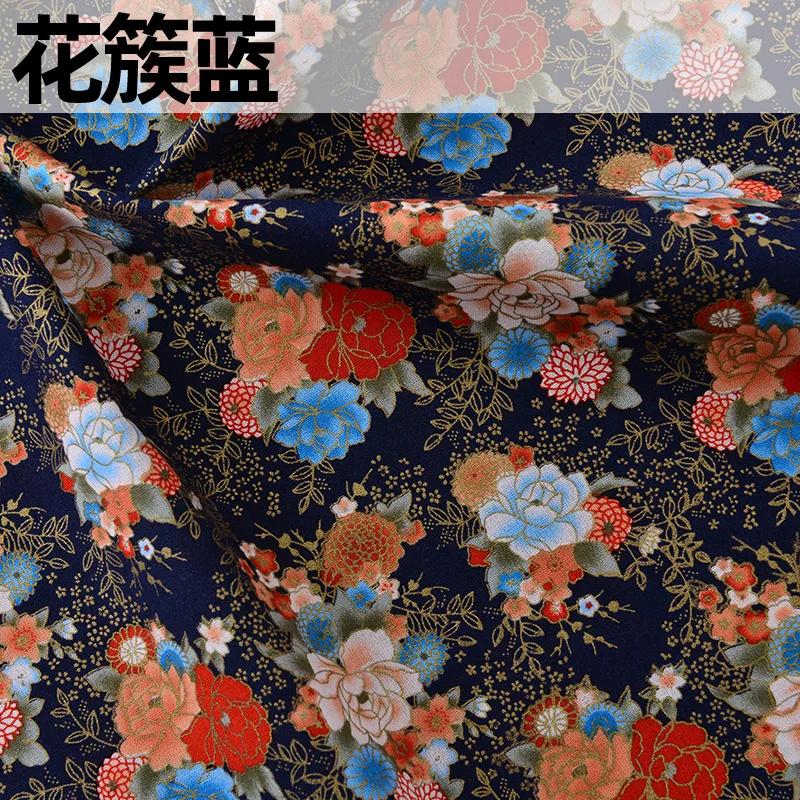 Ткань в японском стиле, чистый хлопок, с принтом, на метр, для одежды, ханьфу, скатерти, сумки, ручной работы, DIY, швейная ткань, бронзирование, синий