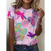 Summer Butterfly 3D Printed T-Shirts Plus Size Short Sleeve Top for Women's Versatile Loose Casual T-shirt