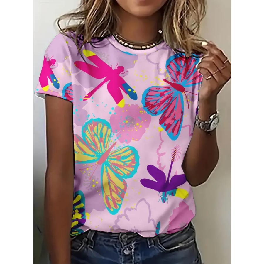 Summer Butterfly 3D Printed T-Shirts Plus Size Short Sleeve Top for Women's Versatile Loose Casual T-shirt