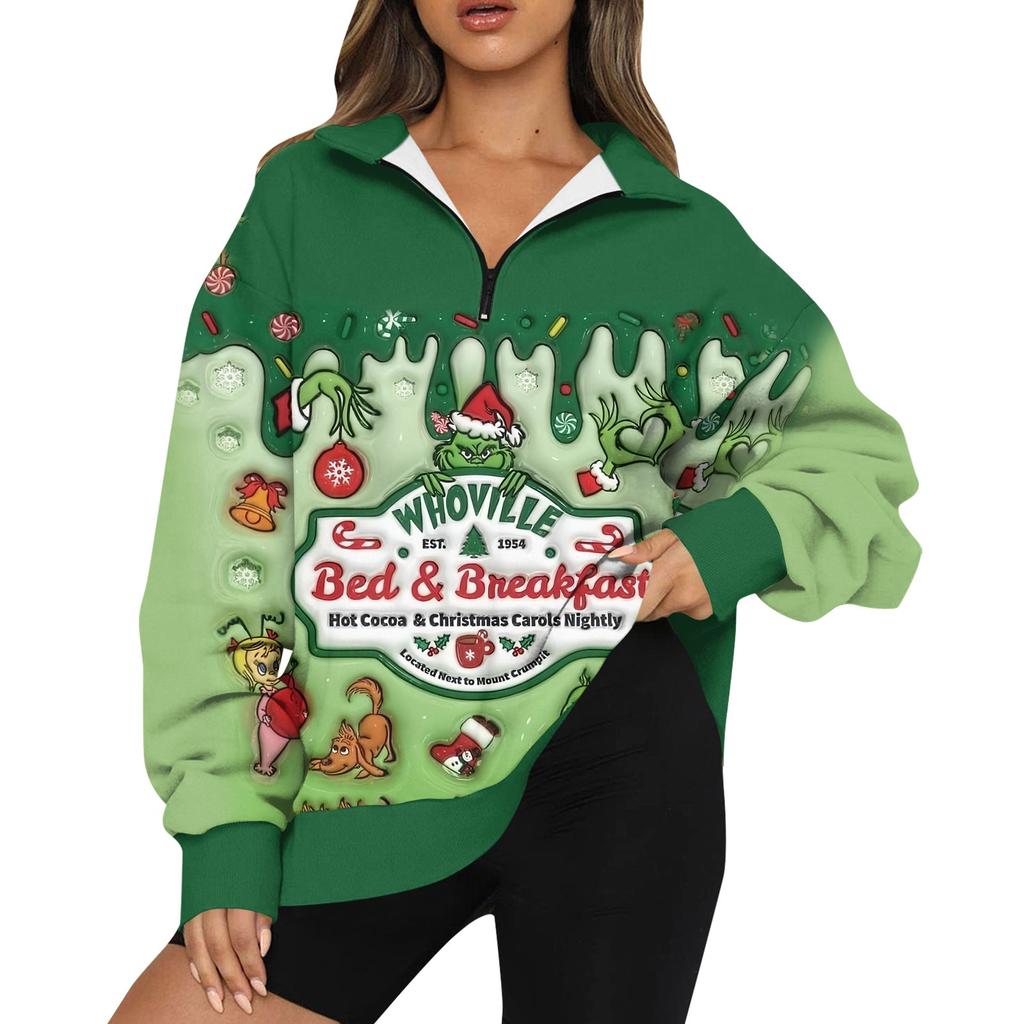 Женская мода повседневная толстовка с длинным рукавом и принтом на молнии с высоким воротом и заниженными плечами