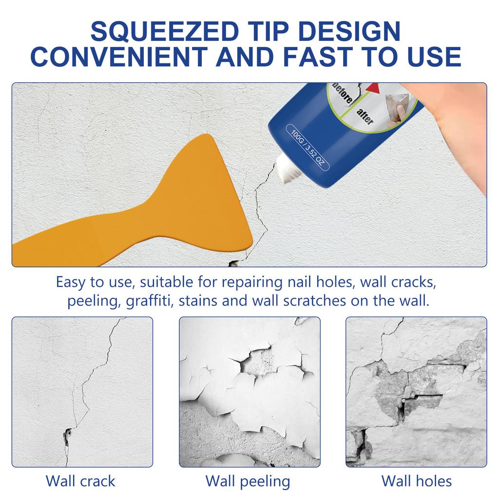 JUE-FISH Краска для ремонта стен с кистью Бытовая белая паста для ремонта ногтей и трещин на стене Без запаха Хорошая вязкость Для покрытия пятен плесени Водонепроницаемость на стене