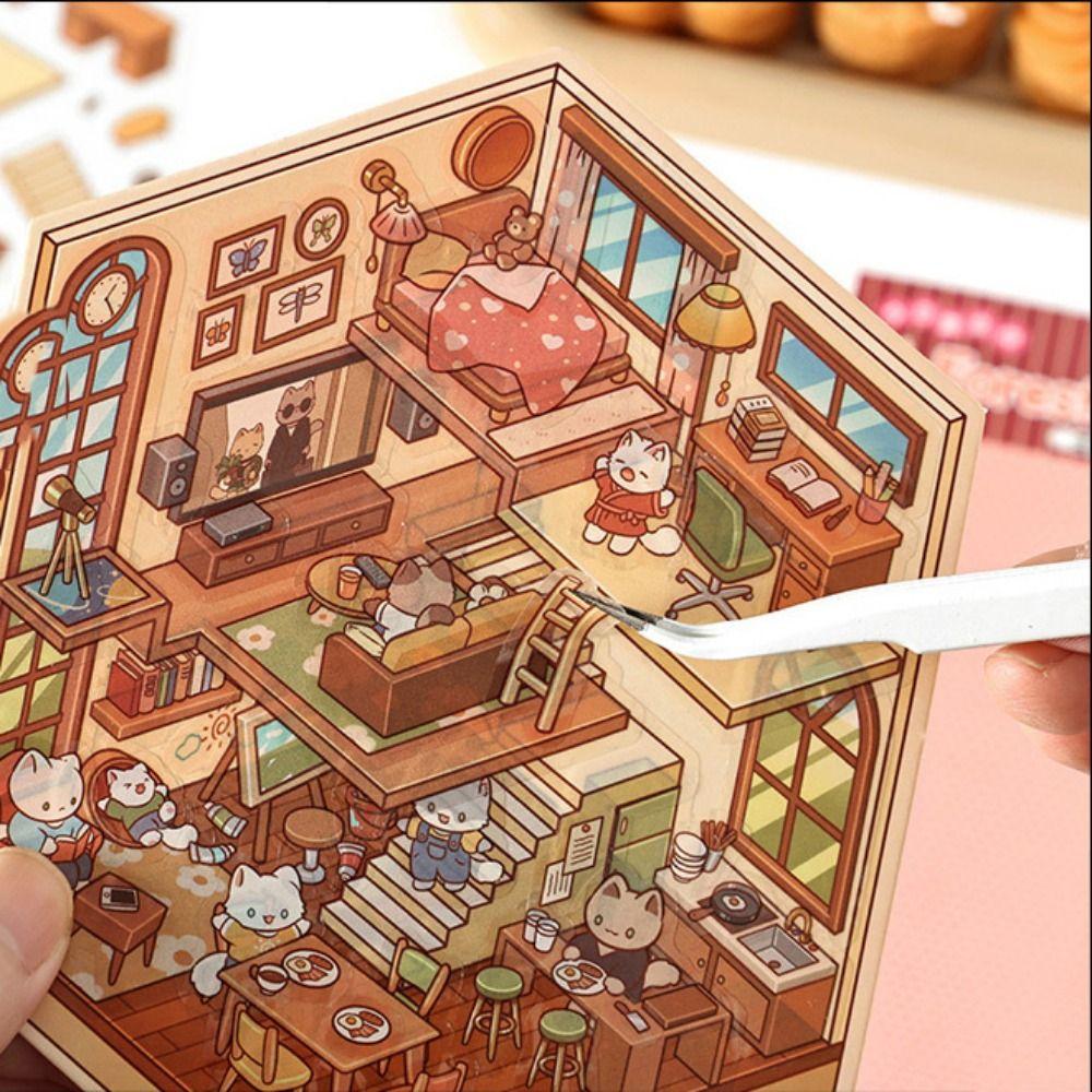 Forest Village 3D Landscape Sticker Paper Multi-functional Cabin Scene Game Stickers Gift