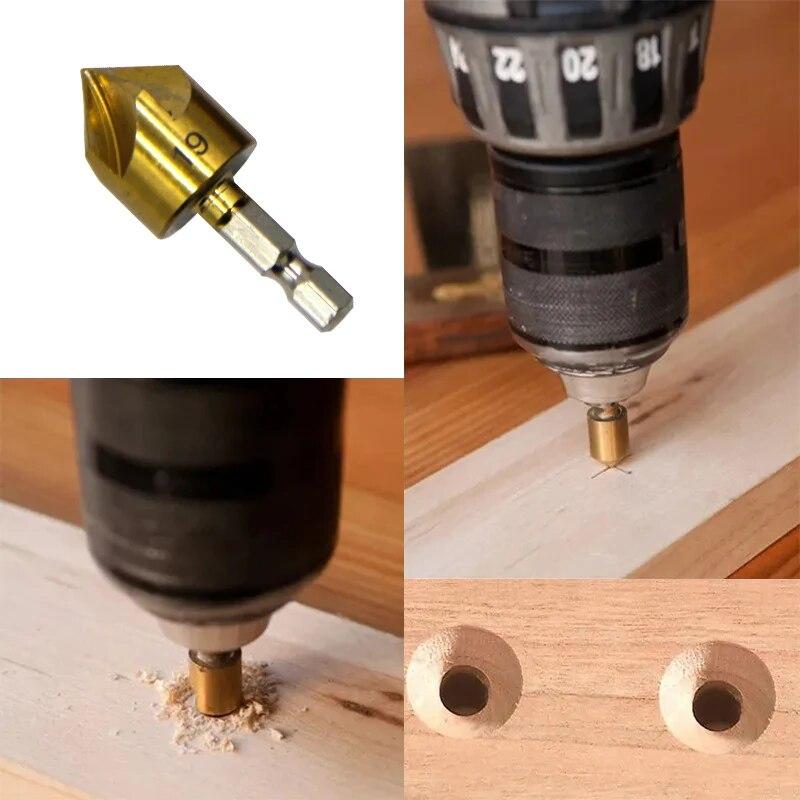 6 шт. шестигранная ручка титановое покрытие пять лезвий для снятия фаски потайное сверло 6-19 мм набор инструментов для обработки дерева центратор