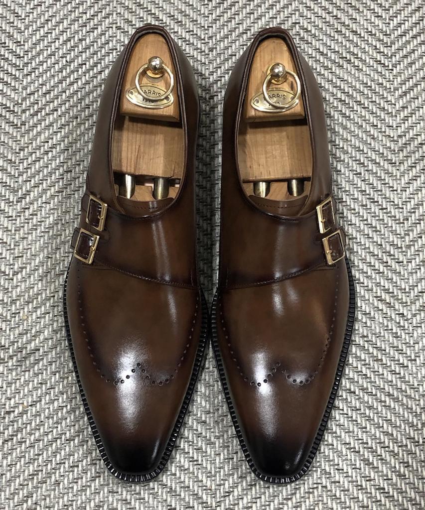 Joenshoe Heritage Chestnut Double Monk Strap Stain Brown
