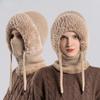 Hat Mask Scarf One-Piece Sleeve Cap Women's Fleece-lined Thermal Knitting Woolen Cap