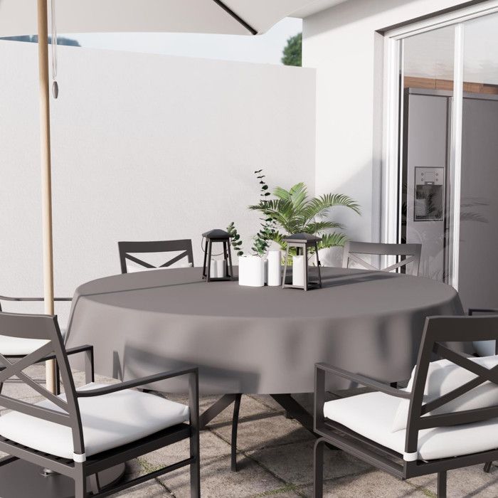 Round Stain-resistant Tablecloth 180 Cm ALIX Gray, by Soleil d'Ocre