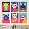 Ретро Чужой Кот Космические Приключения НЛО Плакат Холст Картина Абстрактное Настенное Искусство с Животными Картина Для Гостиной Украшения Дома