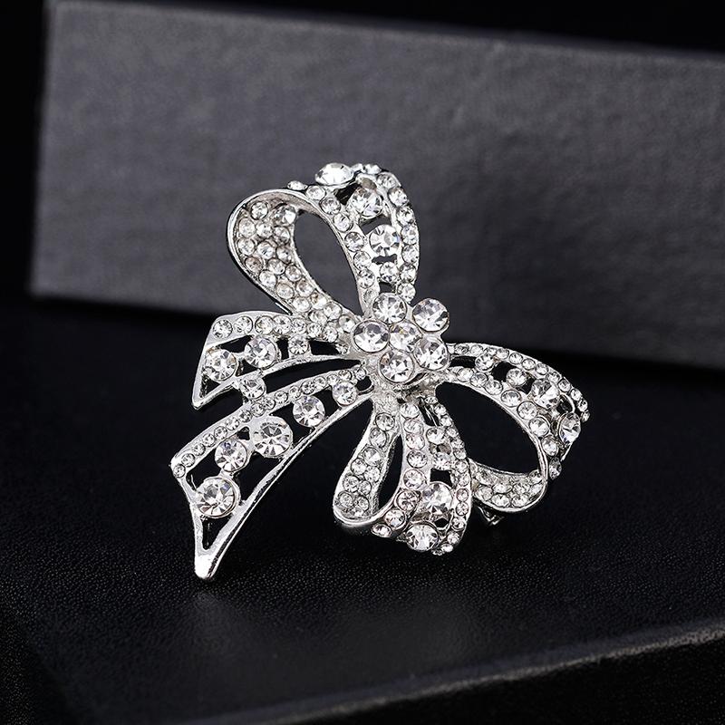Clear Rhinestone Bow Style Brooches Pin Elegant Accessory for Women Wedding Party Decoraion Jewelry Brooch