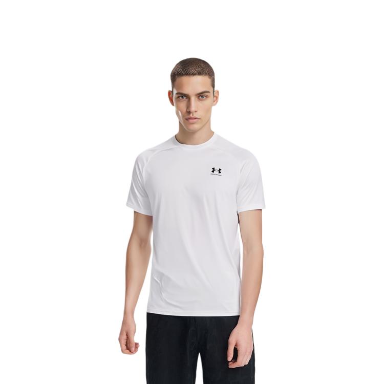 Under Armour T Shirts Men's White Crew Neck Moderate Straight Fit 1361683-100