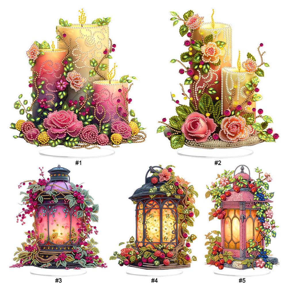 Acrylic Special Shape Flower Lantern Table Top Diamond Painting Ornament Kits Rhinestones Desktop Ornaments for Adults Beginner