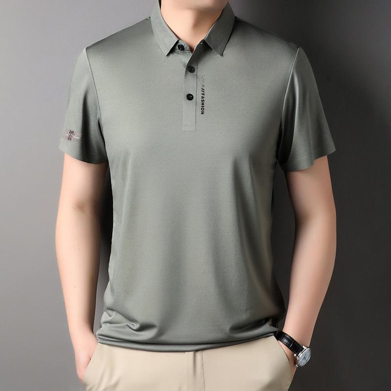 Футболка поло Ice Silk бесшовная с короткими рукавами, мужская, деловая, повседневная, с эластичными лацканами, с короткими рукавами