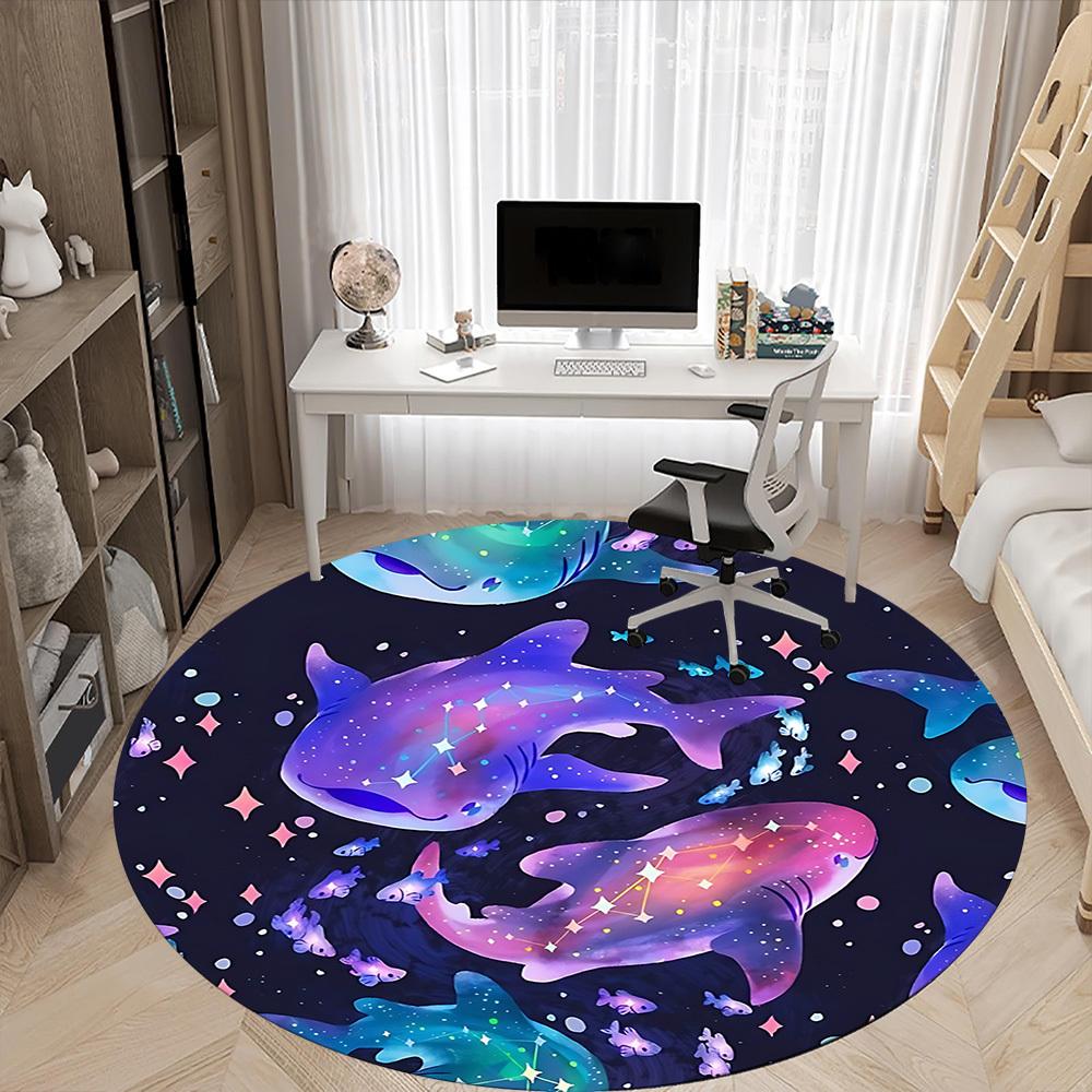1pc Galactic Sharks Office Round Area Rug, Indoor Mat Suitable ForOffice, Under Office Chairs Bedroom Living Room Home Decor, Room Deco, D075