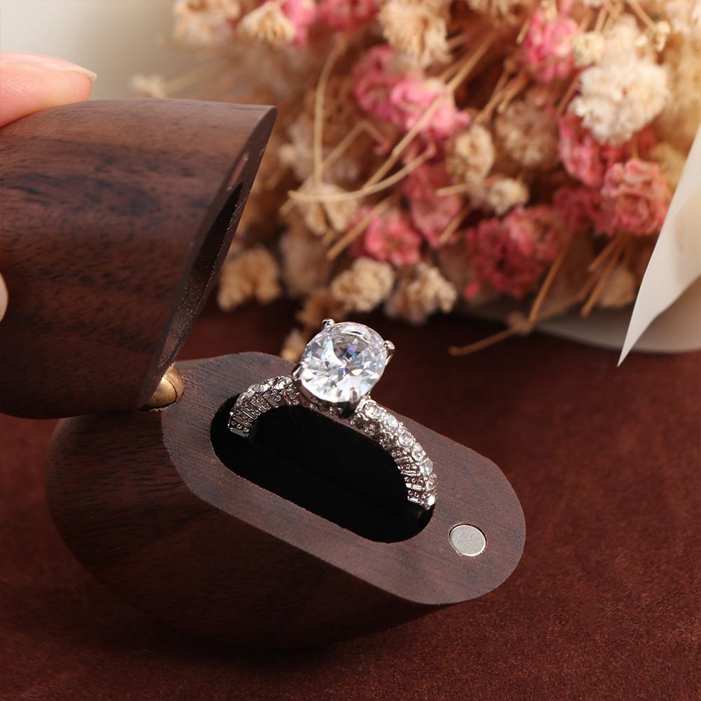 Walnut Wood Wooden Ring Box Single Slot Ring Holder Vintage Jewelry Organizer Box Wedding