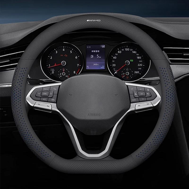 OZQU2 Car Leather Steering Wheel Cover Anti-slip Accessories For Mercedes Benz AMG W203 W205 W206 W140 W169 GLK GLC W176 W124 W126 GLE