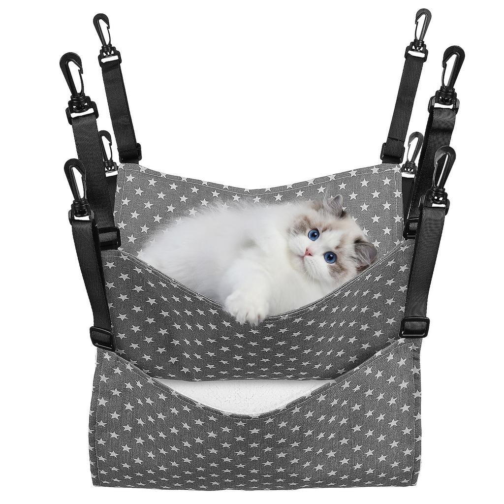 2Pcs Cat Hammock Adjustable Hanging Cat Bed Indoor Swing Pet Cage Hammock Reversible Comfortable Resting Space