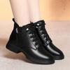 Low-heeled Martin Boots Women's New Autumn and Winter Soft-soled Leather Shoes Fleece Warm British Short Boots    Women's Shoes