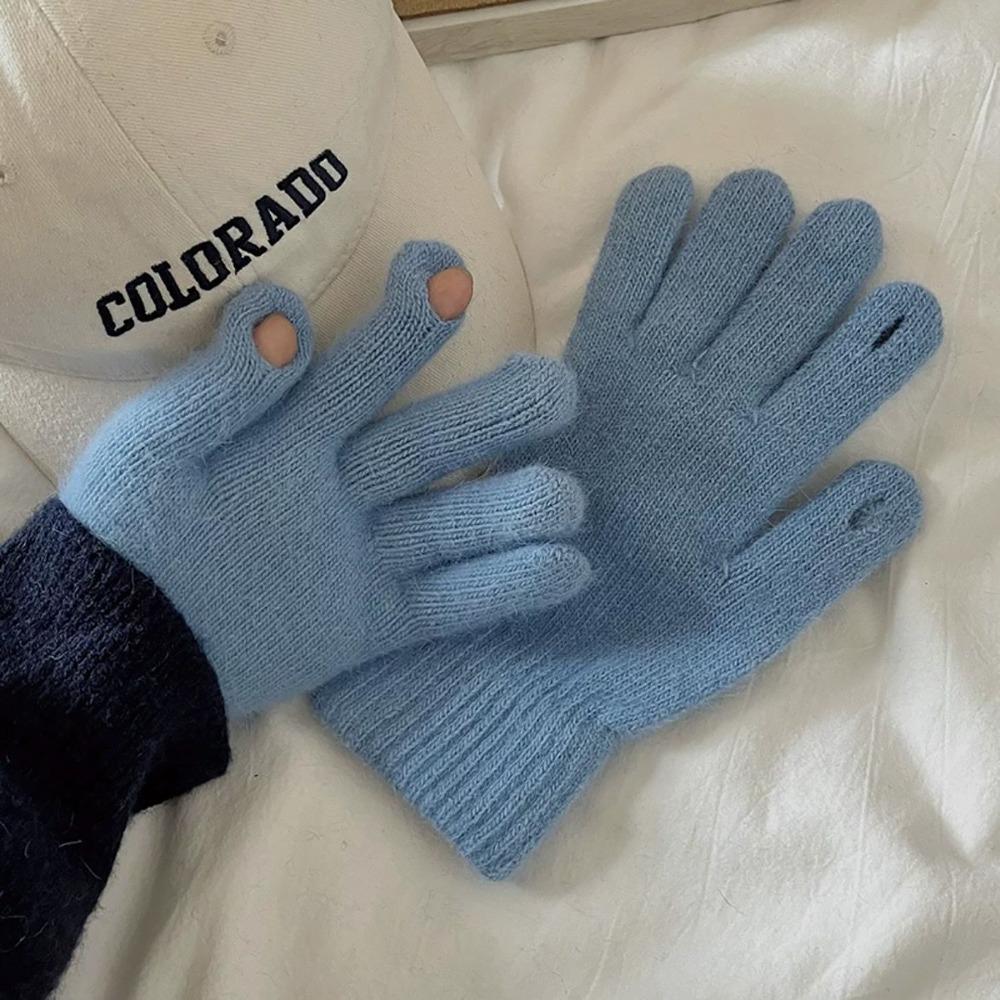 Вязаные перчатки конфетных цветов с сенсорными пальцами для женщин, девушек, девиц